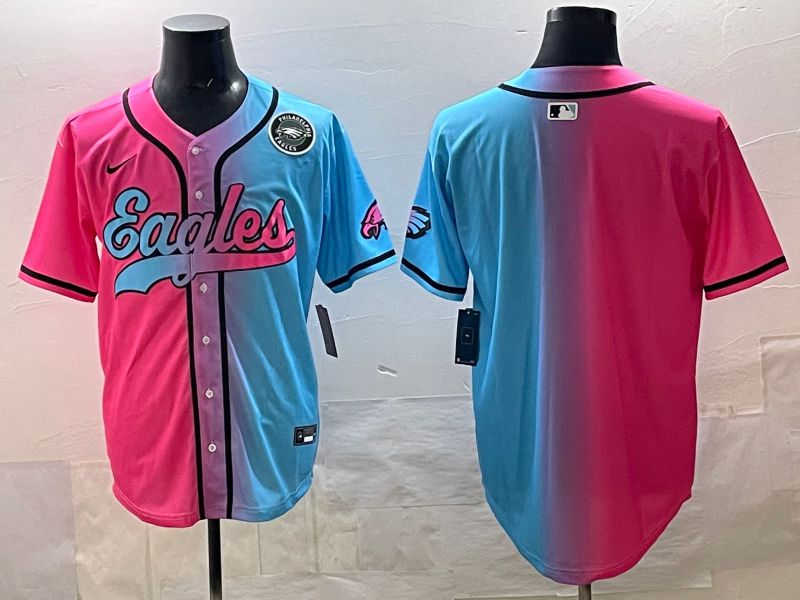 Men 2025 Philadelphia Eagles Blank Blue pink Nike Limited NFL Jersey style 08